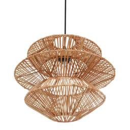 Wyld and Coco Handmade Pendant Lamp Natural Rattan Shade Black Iron Base Boho Rustic - thumbnail 5