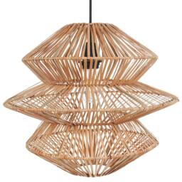 Wyld and Coco Handmade Pendant Lamp Natural Rattan Shade Black Iron Base Boho Rustic - thumbnail 2