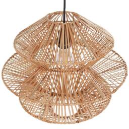 Wyld and Coco Handmade Pendant Lamp Natural Rattan Shade Black Iron Base Boho Rustic - thumbnail 4