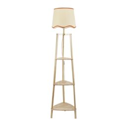 ValueLights Hiru Natural 3 Tier Wooden Shelf Floor Lamp with Scallop Edge Shade in Burnt Orange - thumbnail 2