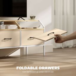 HOMCOM TV Stand Cabinet with 2 Foldable Drawers, Natural Wood Finish in Light Brown - Size: 90 cm x 35 cm - thumbnail 5