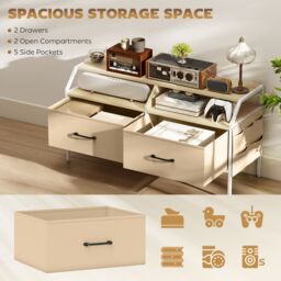 HOMCOM TV Stand Cabinet with 2 Foldable Drawers, Natural Wood Finish in Light Brown - Size: 90 cm x 35 cm - thumbnail 4