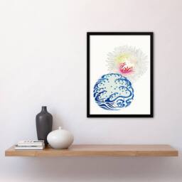 Artery8 Shin Bijutsukai Framed Wall Art Print Nature Chrysanthemum Waves in White - Size: A4 - thumbnail 2