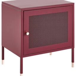 Wyld and Coco Dark Red Steel Bedside Table with Mesh Door - thumbnail 2