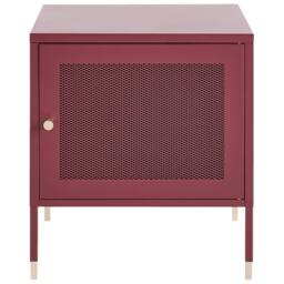Wyld and Coco Dark Red Steel Bedside Table with Mesh Door - thumbnail 6
