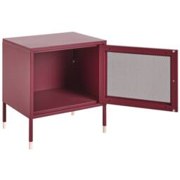 Wyld and Coco Dark Red Steel Bedside Table with Mesh Door - thumbnail 3