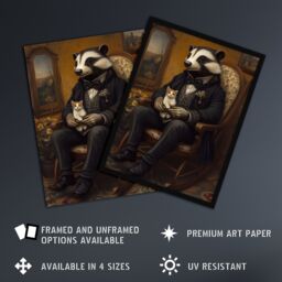 "Artery8 Victorian Badger with Kitten on Rocking Chair Wall Art Print in Brown - Size: W12"" x H16""" - thumbnail 2