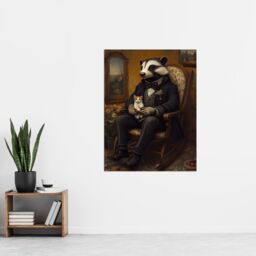 "Artery8 Victorian Badger with Kitten on Rocking Chair Wall Art Print in Brown - Size: W12"" x H16""" - thumbnail 4