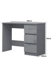 FWStyle Grey Gloss Vanity Makeup Dressing Table Desk With 3 Deep Drawers - thumbnail 5