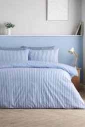 Catherine Lansfield 'Epping Textured Stripe' Reversible Duvet Cover Set in Blue - Size: Double - thumbnail 1