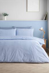 Catherine Lansfield 'Epping Textured Stripe' Reversible Duvet Cover Set in Blue - Size: Double - thumbnail 2