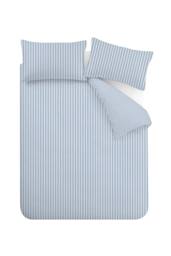Catherine Lansfield 'Epping Textured Stripe' Reversible Duvet Cover Set in Blue - Size: Double - thumbnail 5