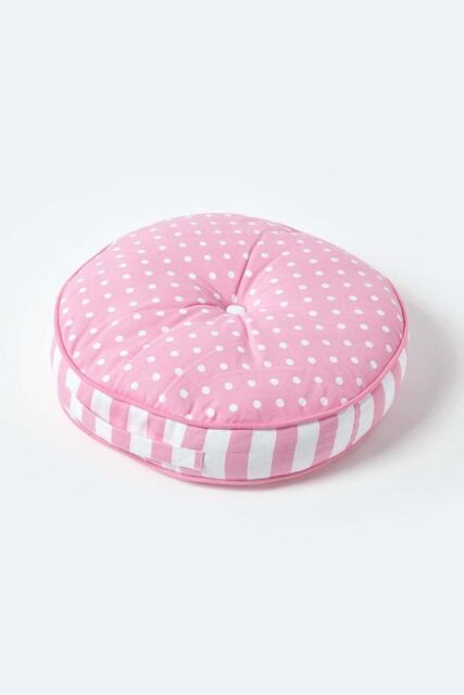 Homescapes Polka Dots & Stripes Round Floor Cushion in Pink - image 1