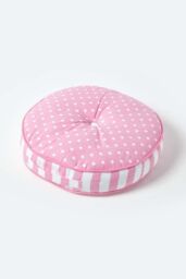 Homescapes Polka Dots & Stripes Round Floor Cushion in Pink