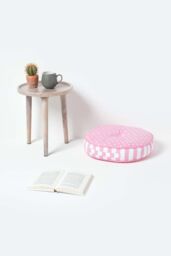 Homescapes Polka Dots & Stripes Round Floor Cushion in Pink - thumbnail 2