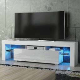 Mex Furniture LTD TV Unit Aria 160cm - White with Gloss Doors & LED Lights - thumbnail 1