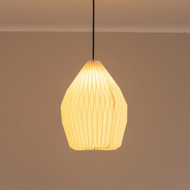 ValueLights Astrid Geometric Origami Teardrop Paper Pleated Easyfit Lamp Shade with LED Bulb in White - image 1