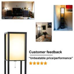 Kelvenix Floor Lamp Free Standing Wood 3-Tier Storage in Black - thumbnail 3