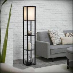 Kelvenix Floor Lamp Free Standing Wood 3-Tier Storage in Black
