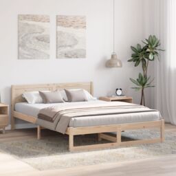 Berkfield Home Bed Frame Natural Pine Wood 150 x 200 cm Simplistic Bed Frame in Beige - thumbnail 5