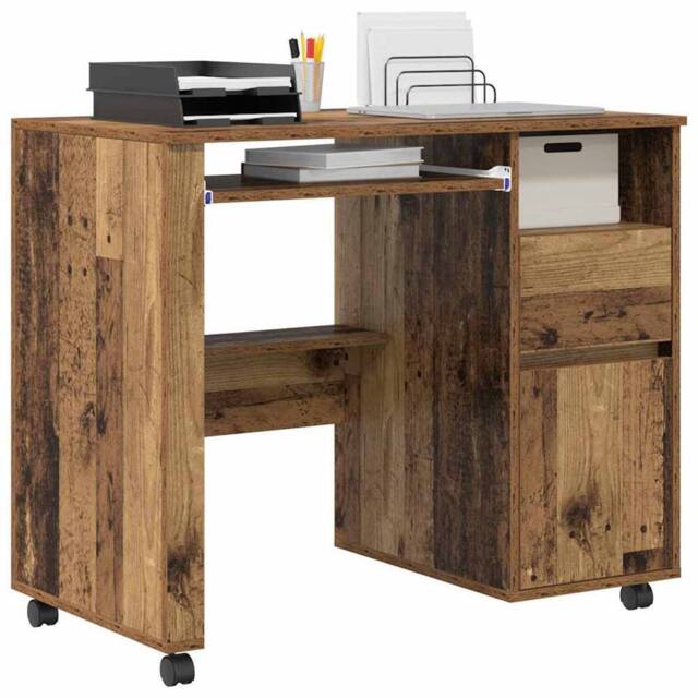 Berkfield Home Traditional Brown Computer Desk Old Wood Particle board, Metal St - image 1