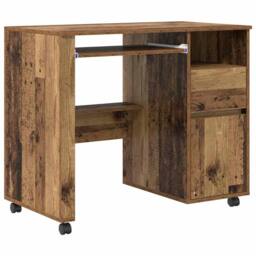 Berkfield Home Traditional Brown Computer Desk Old Wood Particle board, Metal St - thumbnail 3