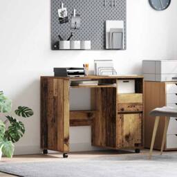 Berkfield Home Traditional Brown Computer Desk Old Wood Particle board, Metal St - thumbnail 2