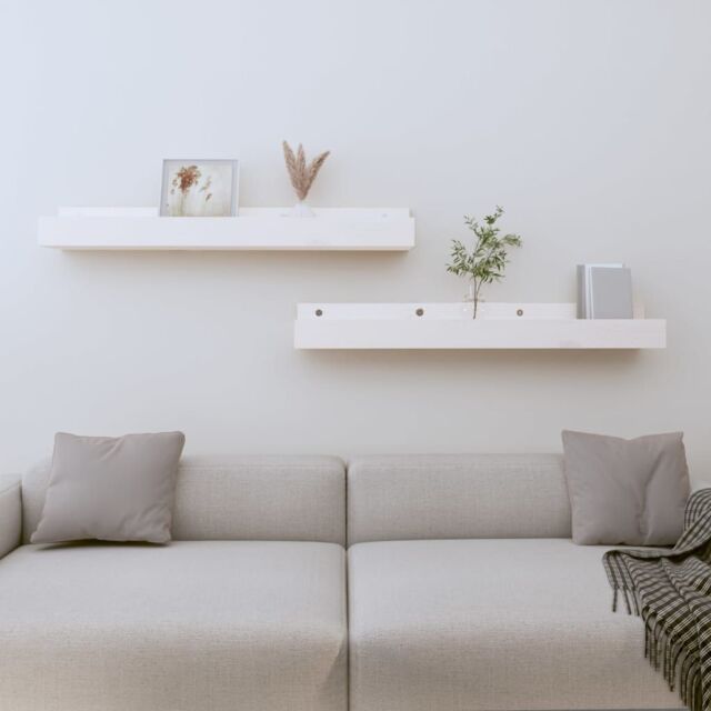 Berkfield Home Wall Shelves 2 pcs White 80x12x9 cm Solid Wood Pine - Size: 80 x 12 x 9 cm - image 1