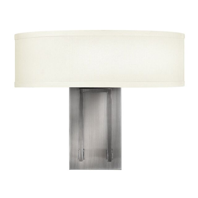 Loops Twin Wall Light Etched Off-White Linen Drum Shade Antique Nickel LED E14 60W in Metallics