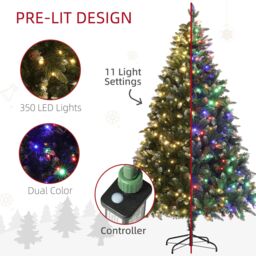 HOMCOM Artificial LED Christmas Tree with Metal Base, Hinged Branches in Green - Size: 6ft - thumbnail 5
