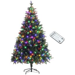 HOMCOM Artificial LED Christmas Tree with Metal Base, Hinged Branches in Green - Size: 6ft - thumbnail 2