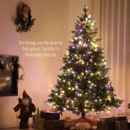 HOMCOM Artificial LED Christmas Tree with Metal Base, Hinged Branches in Green - Size: 6ft - thumbnail 4