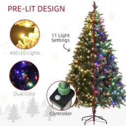 HOMCOM Artificial LED Christmas Tree with Metal Base, Hinged Branches in Green - Size: 6ft - thumbnail 6