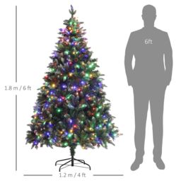 HOMCOM Artificial LED Christmas Tree with Metal Base, Hinged Branches in Green - Size: 6ft - thumbnail 3