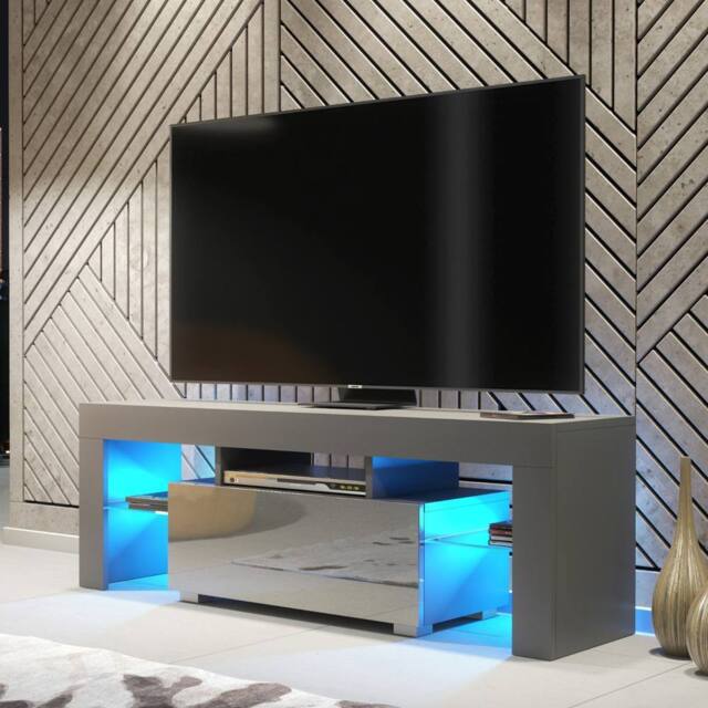 Creative Furniture Floe TV Unit 130cm - Dark Grey with Gloss Doors & LED Lights - image 1