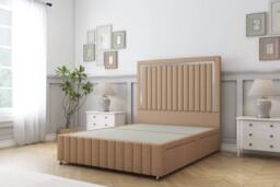"Comfort Beds Boston Chrome Dumfries Divan Base 2 Drawers - 26"" Headboard-Footboard in Light Brown - Size: Small Single" - thumbnail 2