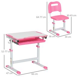 HOMCOM Kids Desk & Chair Set, Height Adjustable Writing Desk Study Table in Pink - thumbnail 3