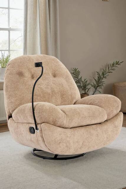 More4Homes Phoenix Manual Recliner Swivel & Rocker Teddy Boucle Fabric Chair in Medium Beige - image 1