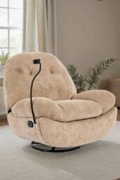 More4Homes Phoenix Manual Recliner Swivel & Rocker Teddy Boucle Fabric Chair in Medium Beige