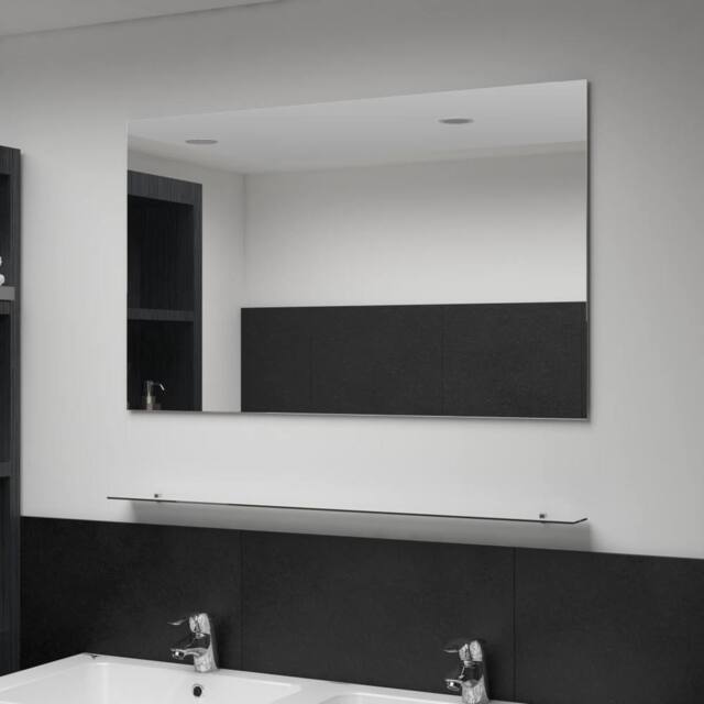 Berkfield Home Wall Mirror with Shelf 100x60 cm Tempered Glass in Silver - image 1