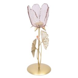 Hestia Single Stem Candle Holder With Blush Pink Glass On Gold Base - thumbnail 2