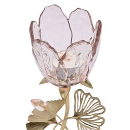 Hestia Single Stem Candle Holder With Blush Pink Glass On Gold Base - thumbnail 3