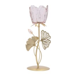 Hestia Single Stem Candle Holder With Blush Pink Glass On Gold Base - thumbnail 1