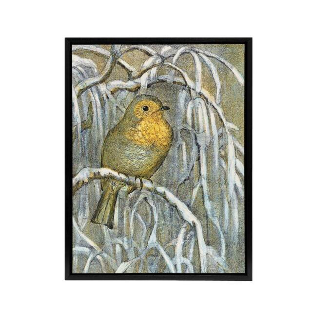 "Artery8 Robin on Snowy Tree Branch Framed Canvas Wall Art Print van Hoytema - Size: W12"" x H16""" - image 1