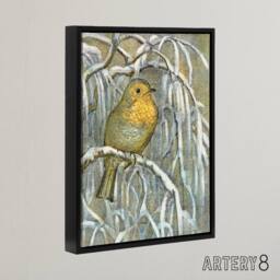 "Artery8 Robin on Snowy Tree Branch Framed Canvas Wall Art Print van Hoytema - Size: W12"" x H16""" - thumbnail 2