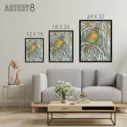 "Artery8 Robin on Snowy Tree Branch Framed Canvas Wall Art Print van Hoytema - Size: W12"" x H16""" - thumbnail 4