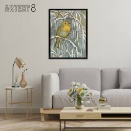 "Artery8 Robin on Snowy Tree Branch Framed Canvas Wall Art Print van Hoytema - Size: W12"" x H16""" - thumbnail 3