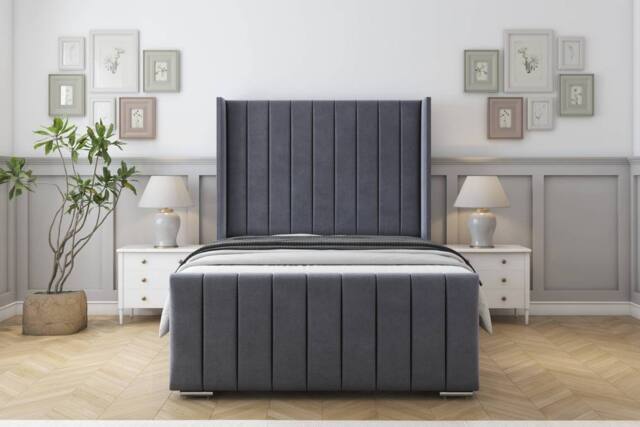"Sloomy Harrington Plush Bed Frame With 50"" Upholstered Headboard in Dark Grey - Size: Single" - image 1