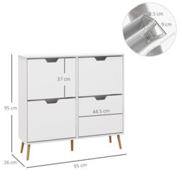 HOMCOM Shoe Storage Cabinet with 4 Flip Drawers for 16 Pairs of Shoes in White - thumbnail 3