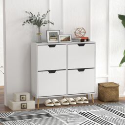 HOMCOM Shoe Storage Cabinet with 4 Flip Drawers for 16 Pairs of Shoes in White